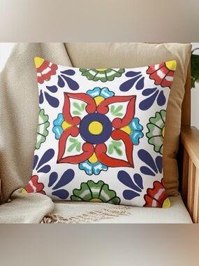 NEW Spanish Talavera Pillow Cover (1) - 18”x18” - Polyester - No Pillow Insert